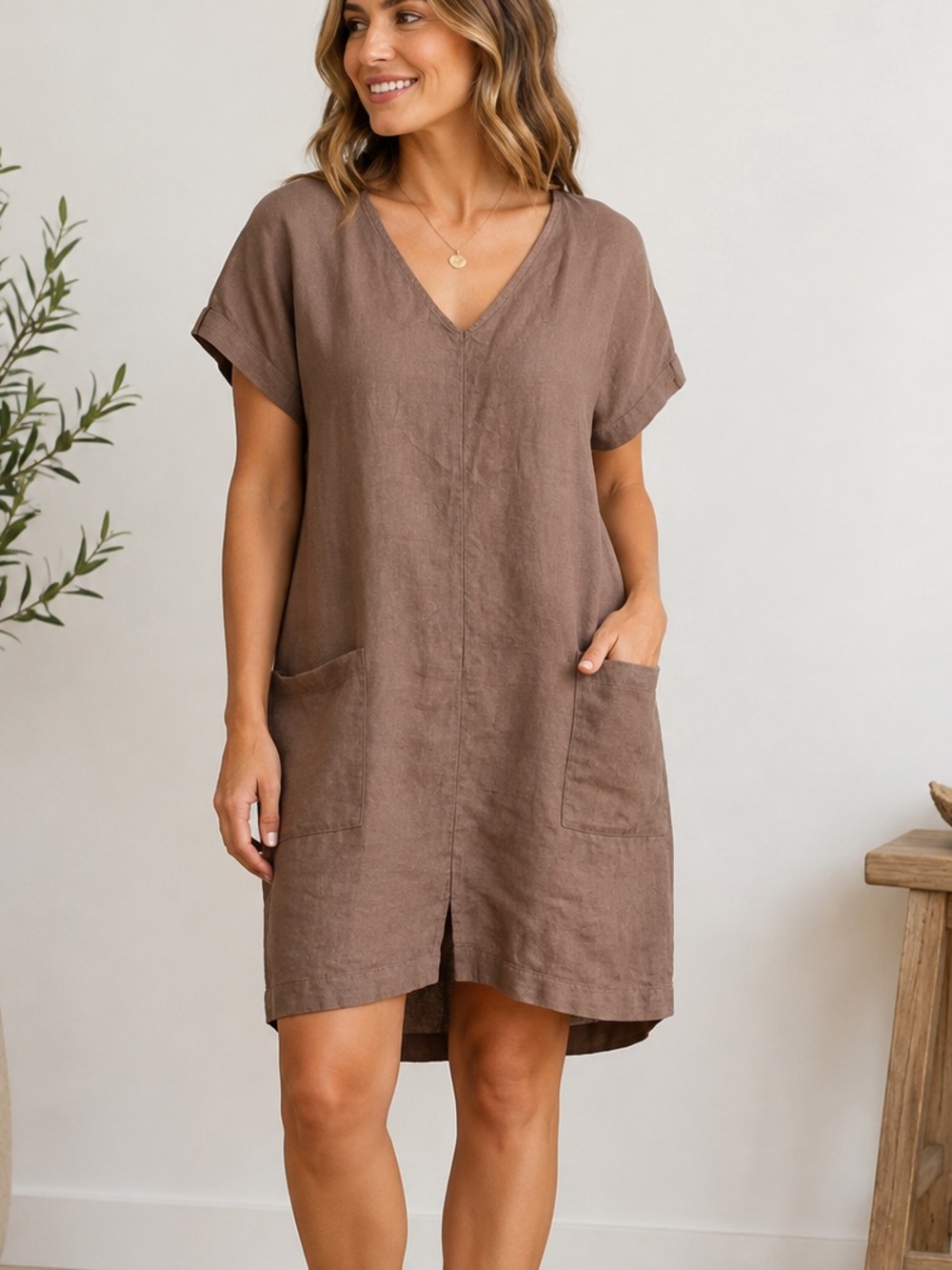 Magic Linen Button Back Dress Size Small